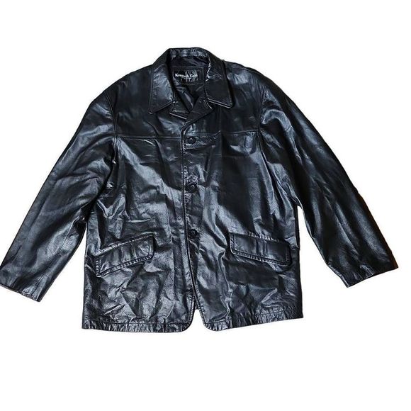 Vintage 90s Kenneth Cole black leather button down jacket